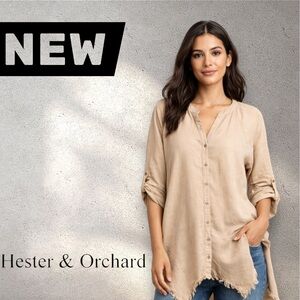 Hester & Orchard Women’s Tencel Oversized Boho Blouse Plus Size Raw Hem 2X New